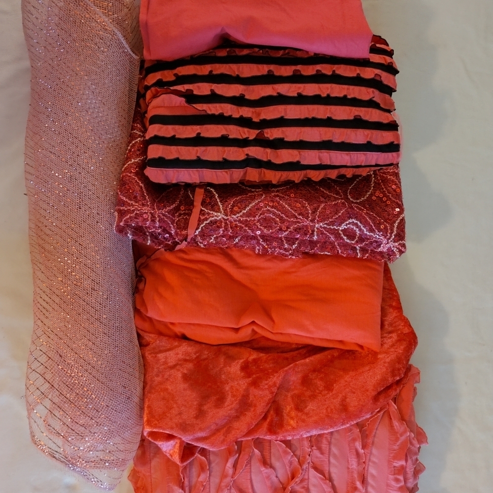 12.5+ Yards PINK Fabric Bundle Solids Stripes Textures Embellished Sewing Crafts - Picture 3 of 16